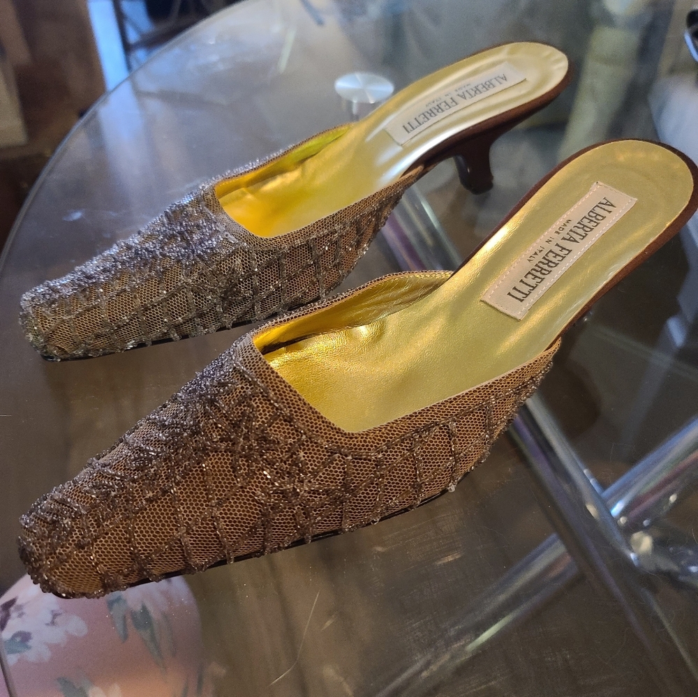 Alberta Ferretti Beaded Heel Slip Ons